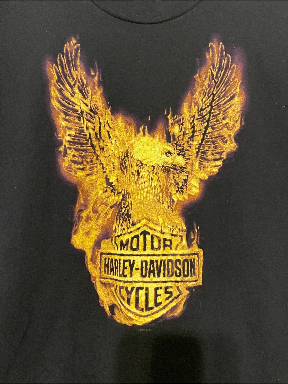 Y2K Harley-Davidson Men’s Black T-Shirt with Golden Eagle Graphic SZ L - Picture 3 of 7